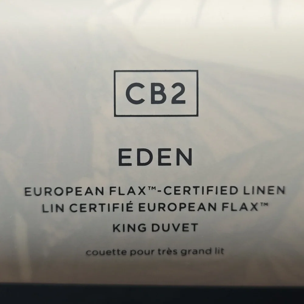 CB2 Eden Off White and Smoked Mauve Linen King Duvet Cover, Ratail $329.00 UAD